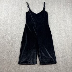 PrettyLittleThing Black Women's S Velvet Romper Bodysuit Biker Short Jumpsuit